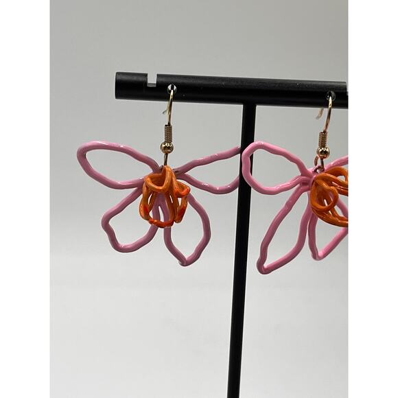 Mignonne Gavigan Bridget Bright Pink Orange Enamel Flower Dangle Earrings - Picture 2 of 8